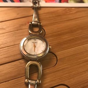 SEIKO WOMENS WATCH,diamond, gold/ silver/abalone